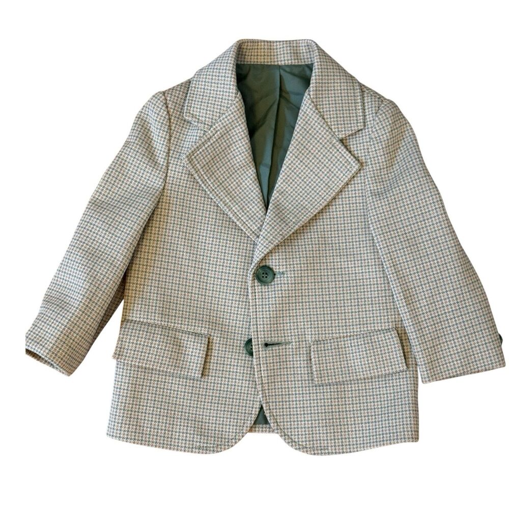 Vintage 70s Sears Green and Yellow 3T Plaid Jacket Blazer